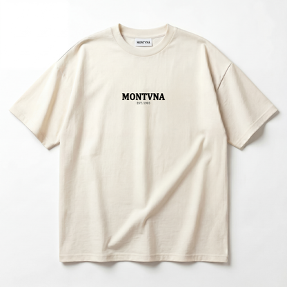 MONTVNA Miami Sunset Tee cream oversized front view chest logo
